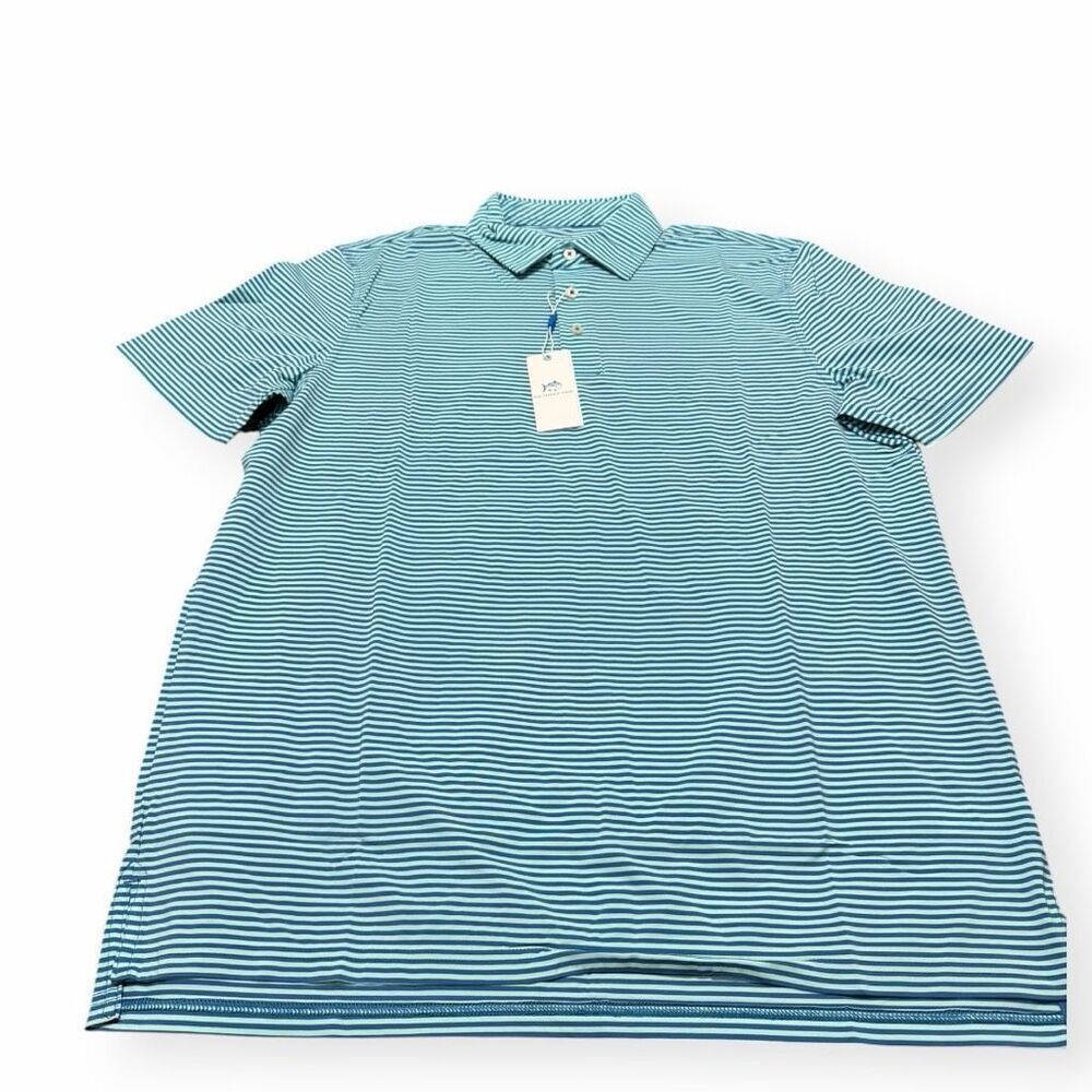Southern Tide Brrr Bellview Stripe Baltic Teal Performance Polo Mens X-Large New